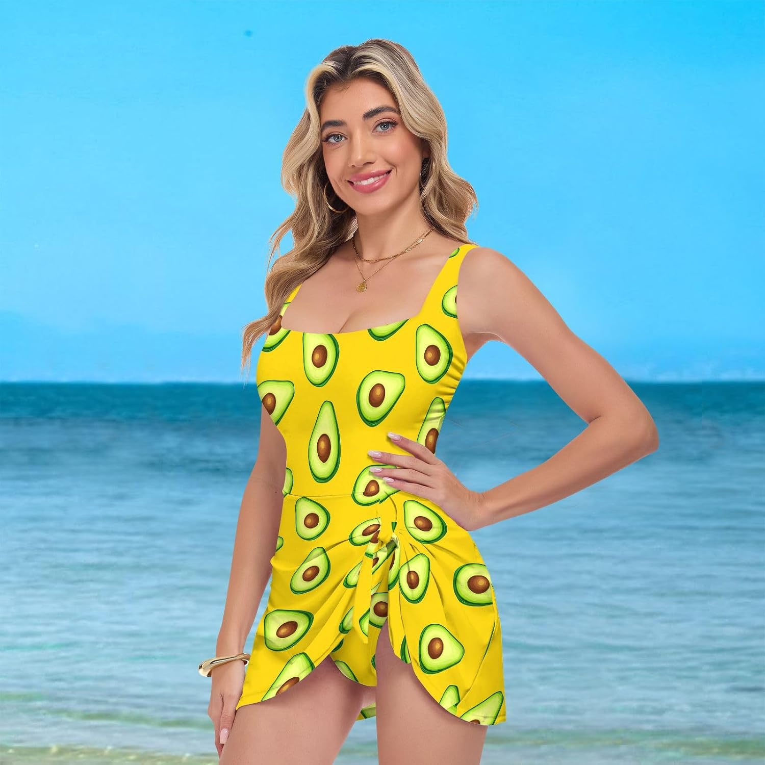 Fruit Avocado Yellow Women's One Piece Swimsuits Tummy Control Bathing Suits S A2302183