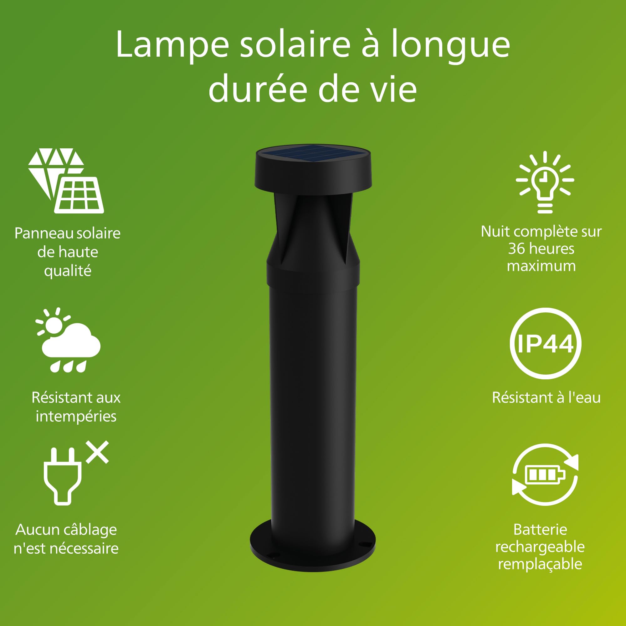 Philips Avery Borne Solaire d’Extérieur, 2700 K, 200 lm, Noir