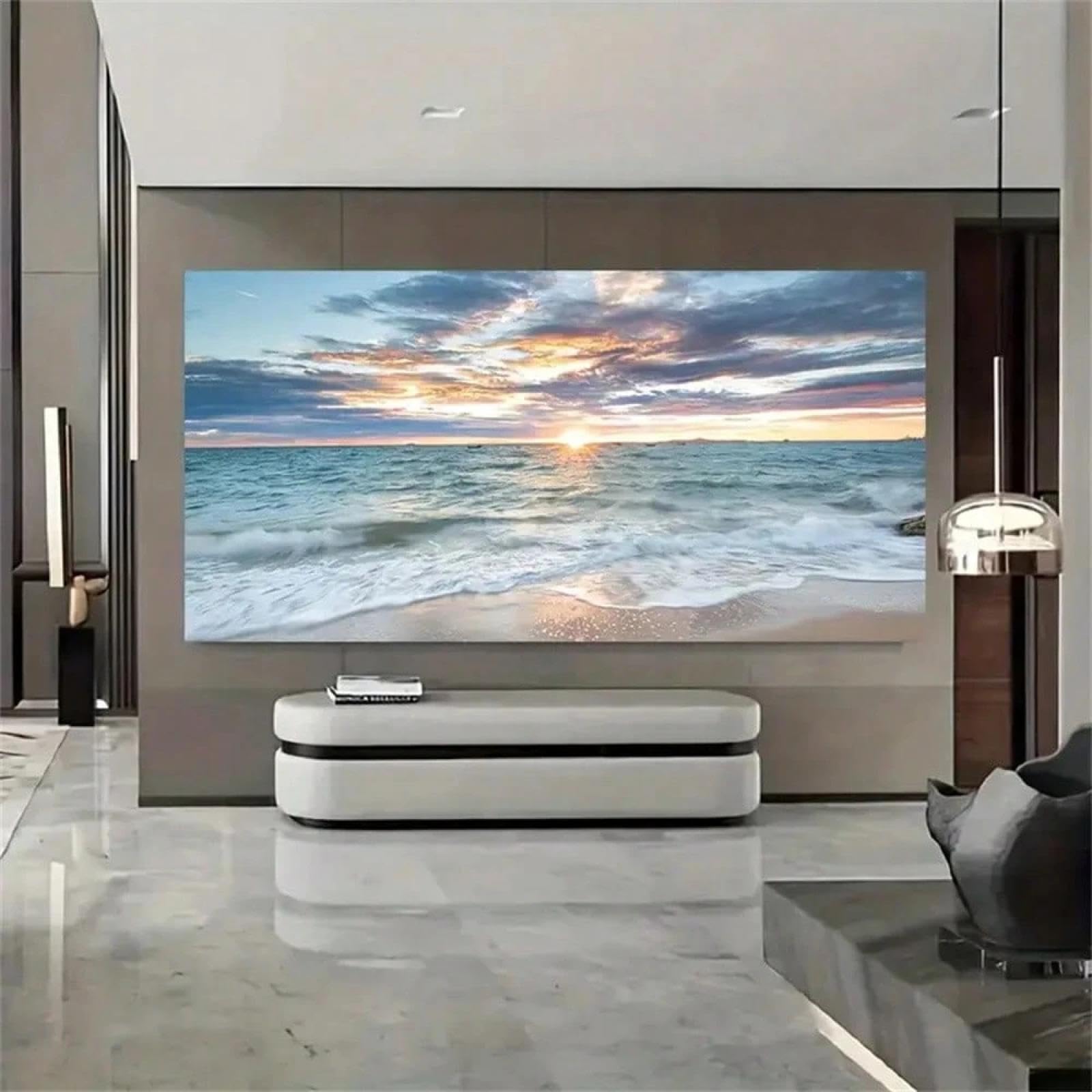 PEWFBS Grande stampa su tela con paesaggio marino al tramonto sull'oceano, decorazione murale nautica costiera per soggiorno, opera d'arte contemporanea 70x140 cm, senza cornice