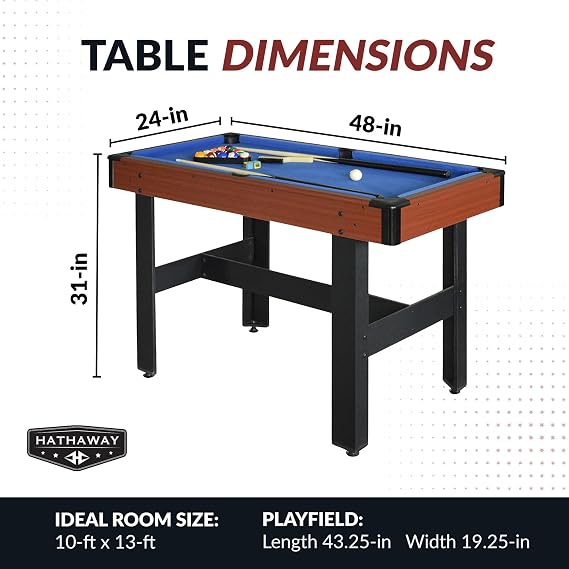 Hathaway Triad Multi Game Table - Space-Saving 48-in Pool Table with Lightweight Table Tennis and Glide Hockey Table Topper for Family Game Rooms - 3 in 1 Game Table with Complete Accessories - Blue