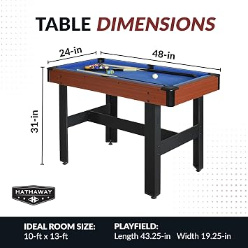 Hathaway Triad Multi Game Table - Space-Saving 48-in Pool Table with Lightweight Table Tennis and Glide Hockey Table Topper for Family Game Rooms - 3 in 1 Game Table with Complete Accessories - Blue