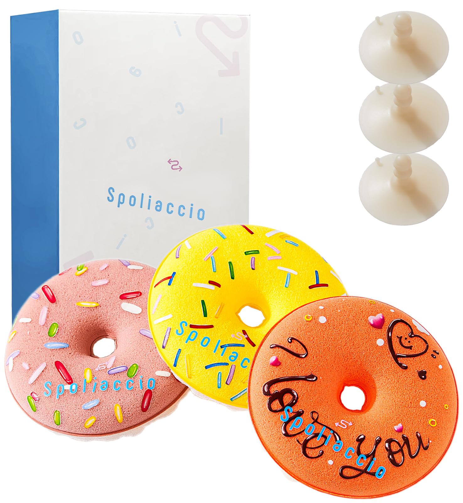 3 Pack Cute Cleaning Sponges Set with Suction Cup, Round Soft Sponge High Efficient Absorbing for Showering, Dishwashing &amp; Cleaning for Household, Kitchen &amp; Bathroom