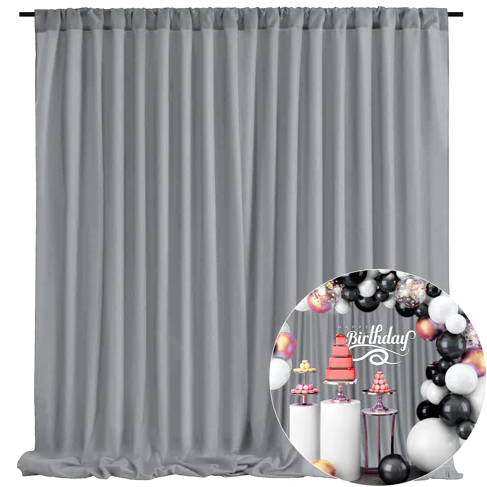 10 x 10 Feet Grey Backdrop Curtain for Partie, Background Curtains for Photoshoot, Birthday, Wedding, Halloween, Thanksgiving, Christmas Day, New Year
