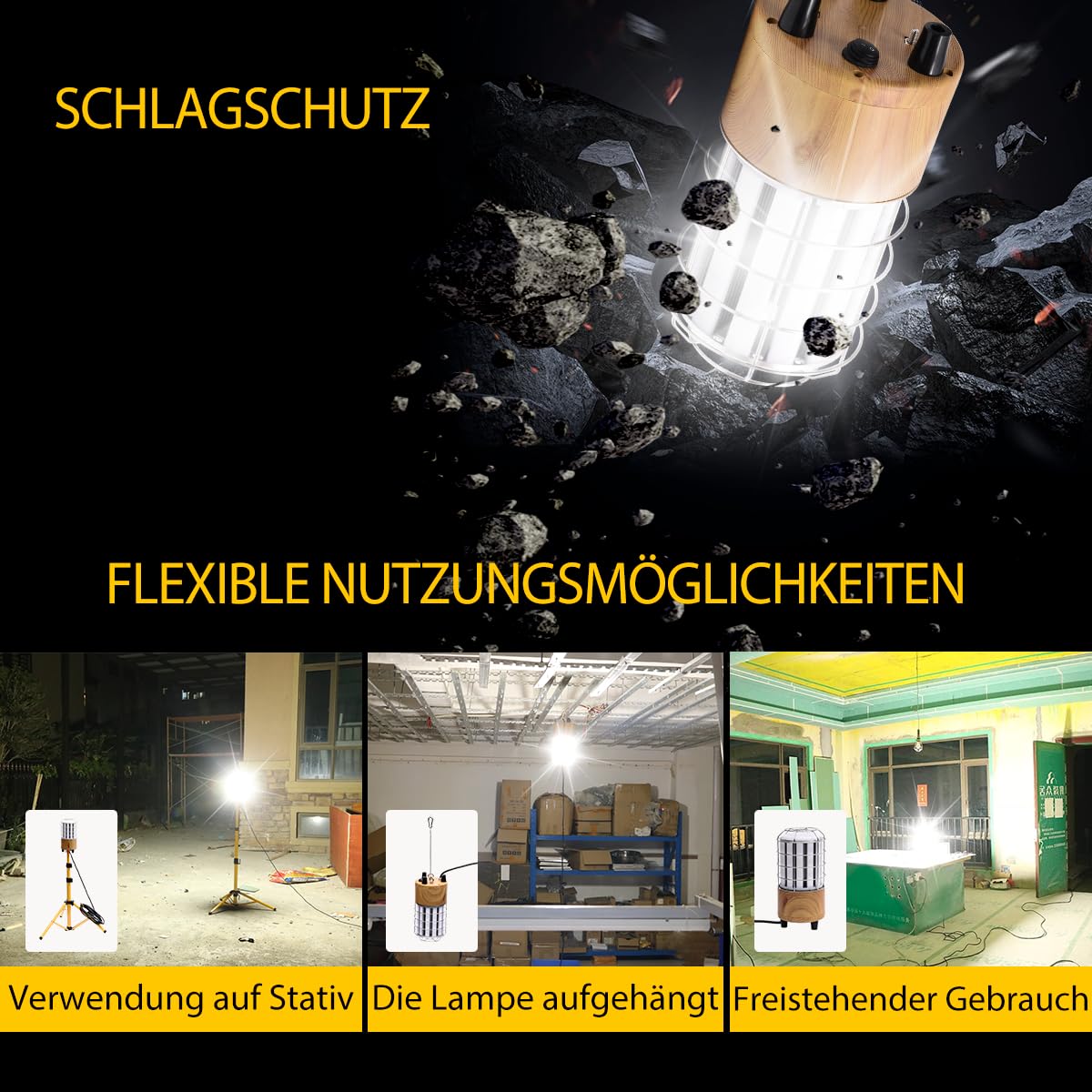 MeFard 12000 Lumen Led Baustrahler Arbeitsstrahler mit Stativ 100W Arbeitsstrahler mit Stecker 360° Rundstahl-Beleuchtung,Votage AC100-277V, IP64 wasserdicht