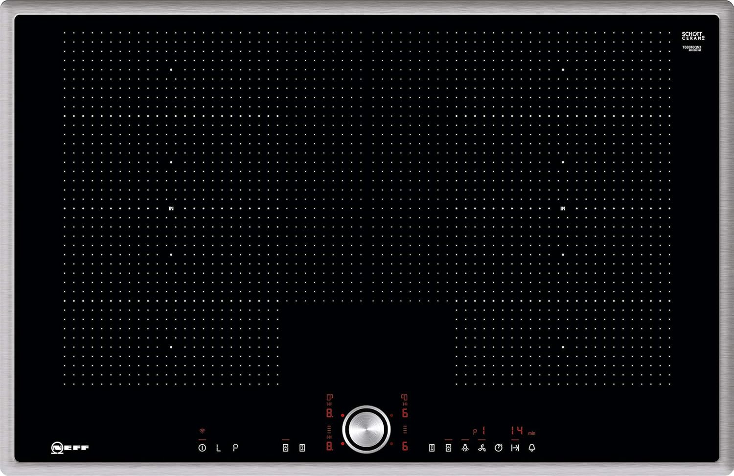 Neff T68BT6QN2 Piano cottura a induzione N70 / 80 cm/Piano cottura autosufficiente/TwistPad/FlexInduction/PowerMove/PowerTransfer/Home Connect/Vetro Ceramic/Telaio in acciaio inox