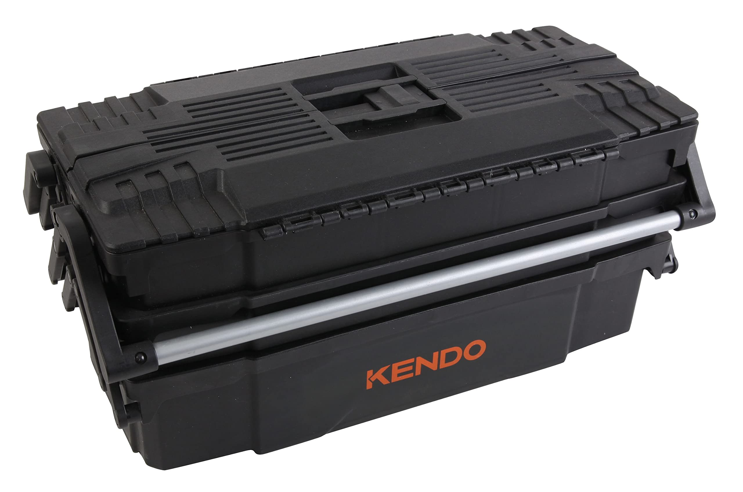 KENDO Cassetta degli attrezzi vuota in plastica, leggera e robusta, 4 scomparti apribili