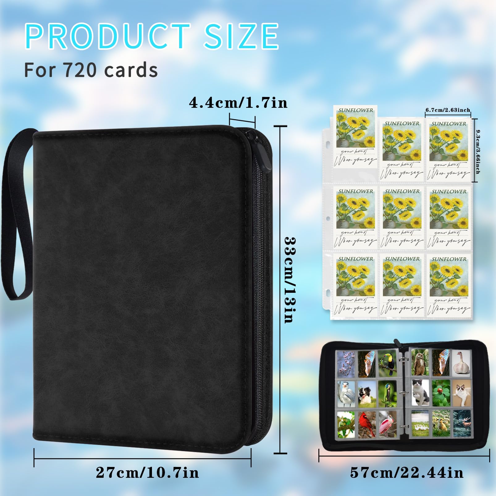 JUSONEY Trading Card Binder With 9-Sided Holder for 720 Cards - Album Zipper Binder for MTG Playing and Sports Cards (Black) - Image 2