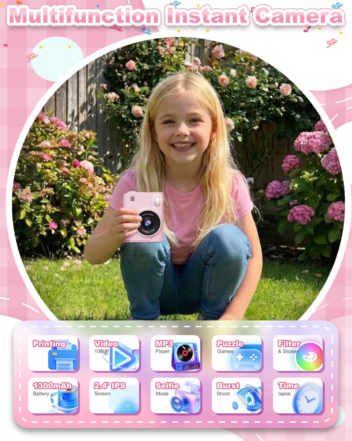Instant Print Camera for Kids, 1080P Instant Digital Print Cameras for Toddler, Por... - Image 2