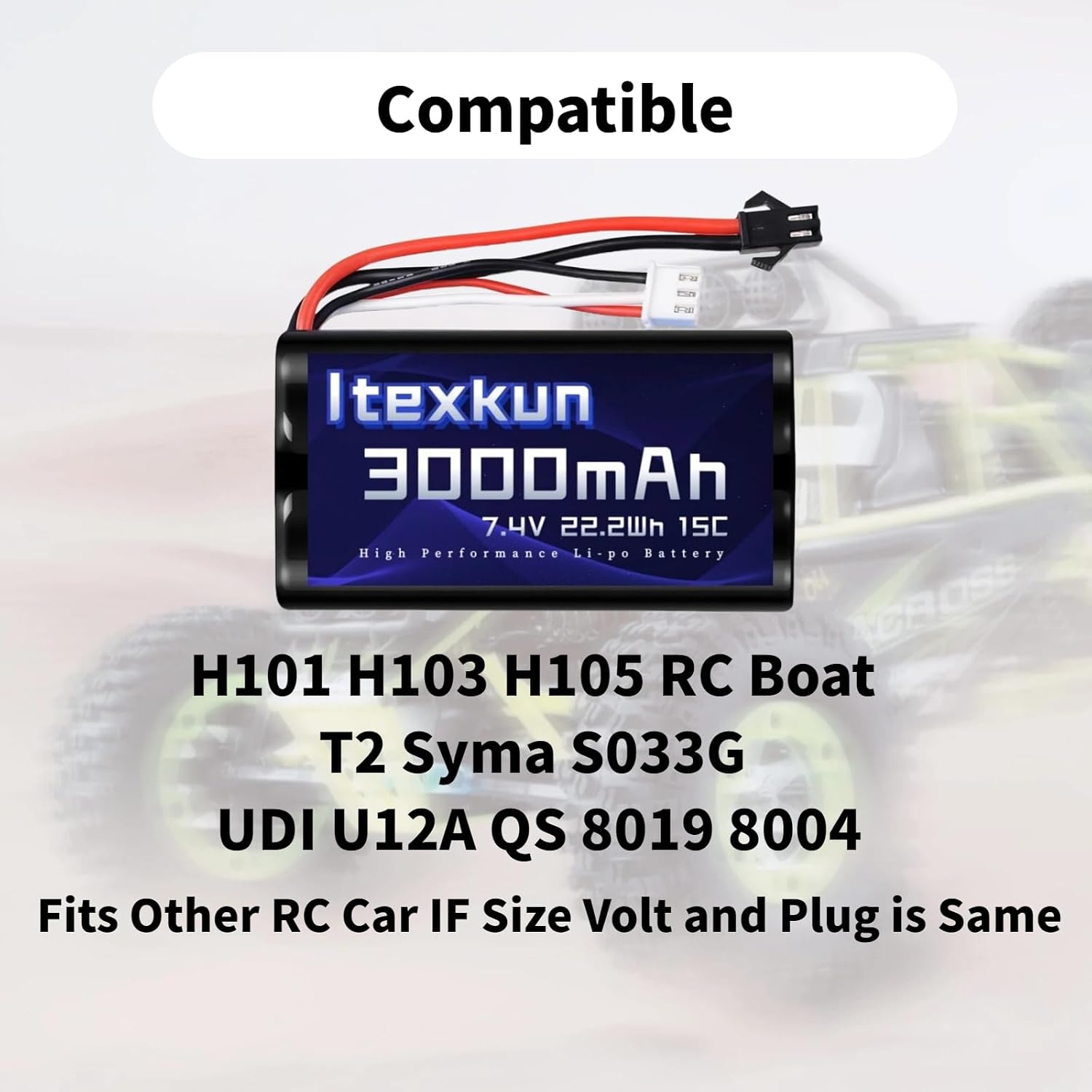7.4V Li-ion Battery 3000mAh SM-2P Plug 15C 2S Rechargeable RC Battery with 2s Battery Charger for MN WPL RC Car Trucks H101 H103 H105 Remote Control RC Boat