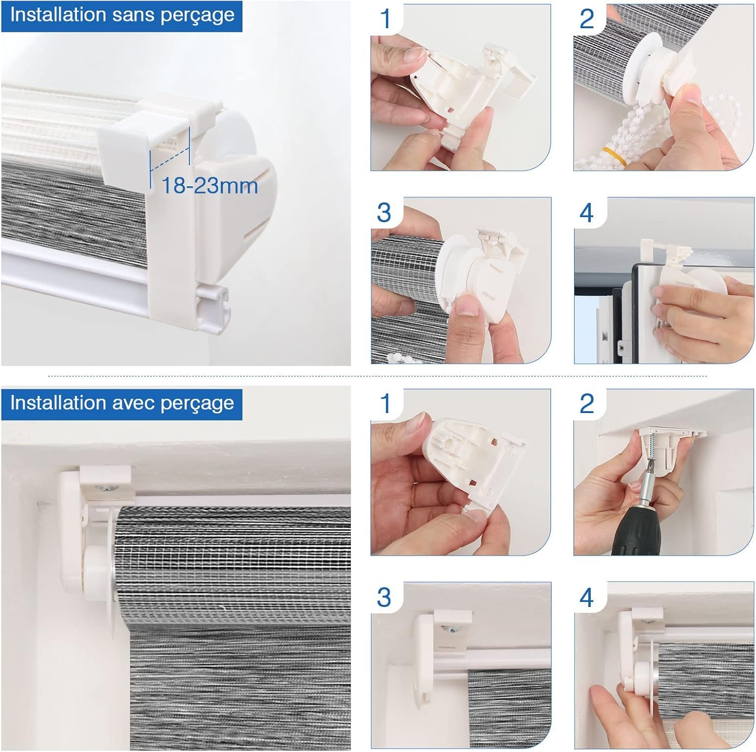 Magiea Store Enrouleur sans Perçage Jour Nuit, Double Tissu, Facile à Installer pour Fenêtre ou Porte, Protection Solaire Vie Privée, Marbre Gris, 45l x 150L cm(Largeur du Tissu 45 cm) - 5