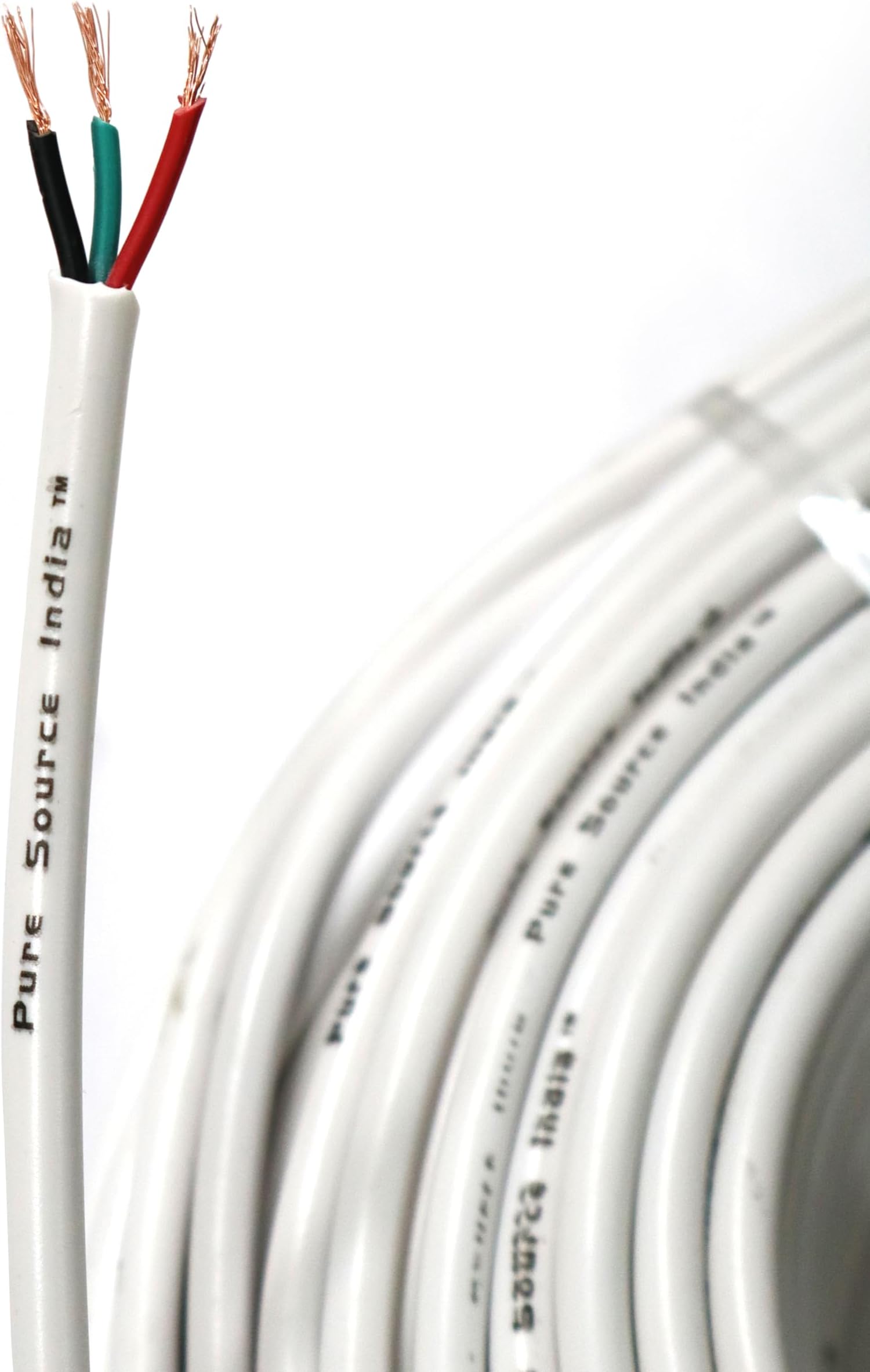 Pure Source India Flexible 0.25mm x 3 Core Round Copper Electrical Wire, Load Capacity- 2 Ampere / 450 Watt (White) (5 MTR)