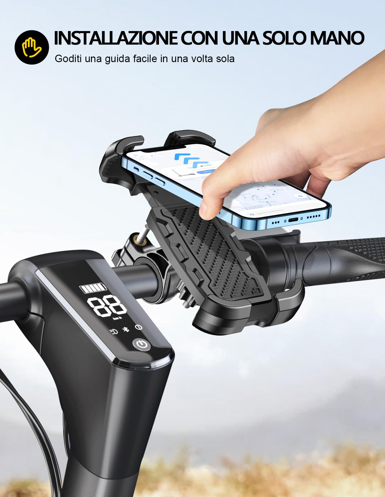 Mohard Porta Cellulare Bici, Stabile & Case Friendly 360° Rotabile Porta Cellulare Moto, ATV Scooter Supporto Telefono Bicicletta prt iPhone 13 Pro Max/12, Galaxy e Cellulari da 4.7-6.8", B5