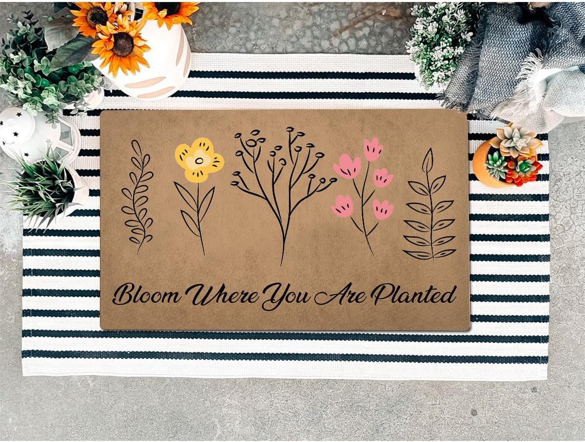 Funny Welcome Doormat (23.7 in X 15.6 in) Outside Entrance Way Front Door/Porch/Patio Decor House Warming Gift Personalized Matt (Bloom Where You are Planted Wild Flowers Plants)