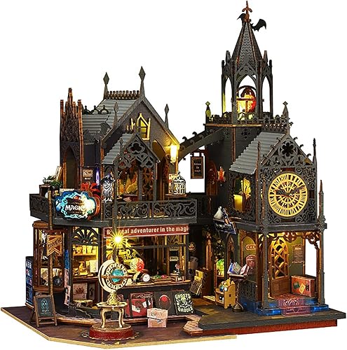 Kit de Rincón de Libros de Bricolaje - Kit de Casa de Muñecas en Miniatura con Muebles y Luz LED, Rompecabezas 3D de Madera Sujetalibros de Arte,