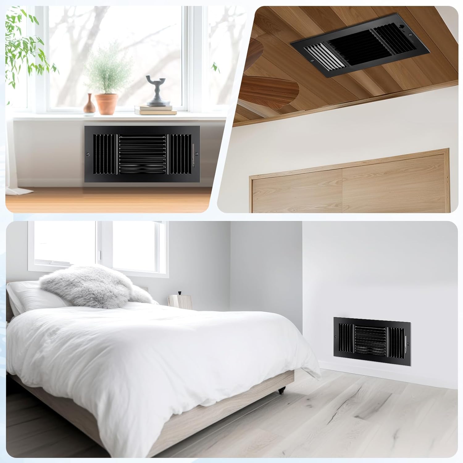 2 Pcs Black 14 x 6 Inch Three-Way Ventilation Register Air Ceiling Vent Cover Register Metal Heat Vent Covers with Rust Proof for Wall Ceiling Home Bathroom Toilet or Office