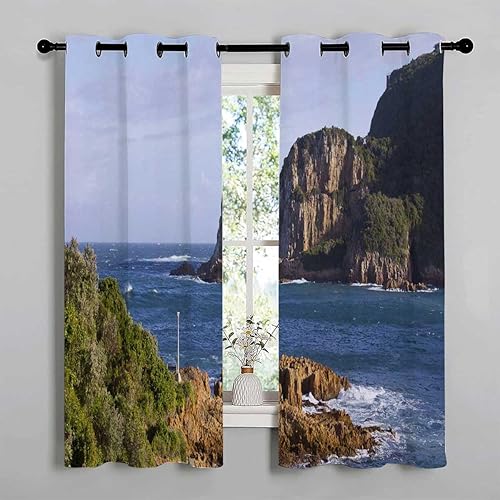Miniatura 2 de Cortinas para Cocina Beach View Coastline Door Frame Curtain Cortinas para Separar Cuartos 85Inch Width by 108Inch Length,2 Panels