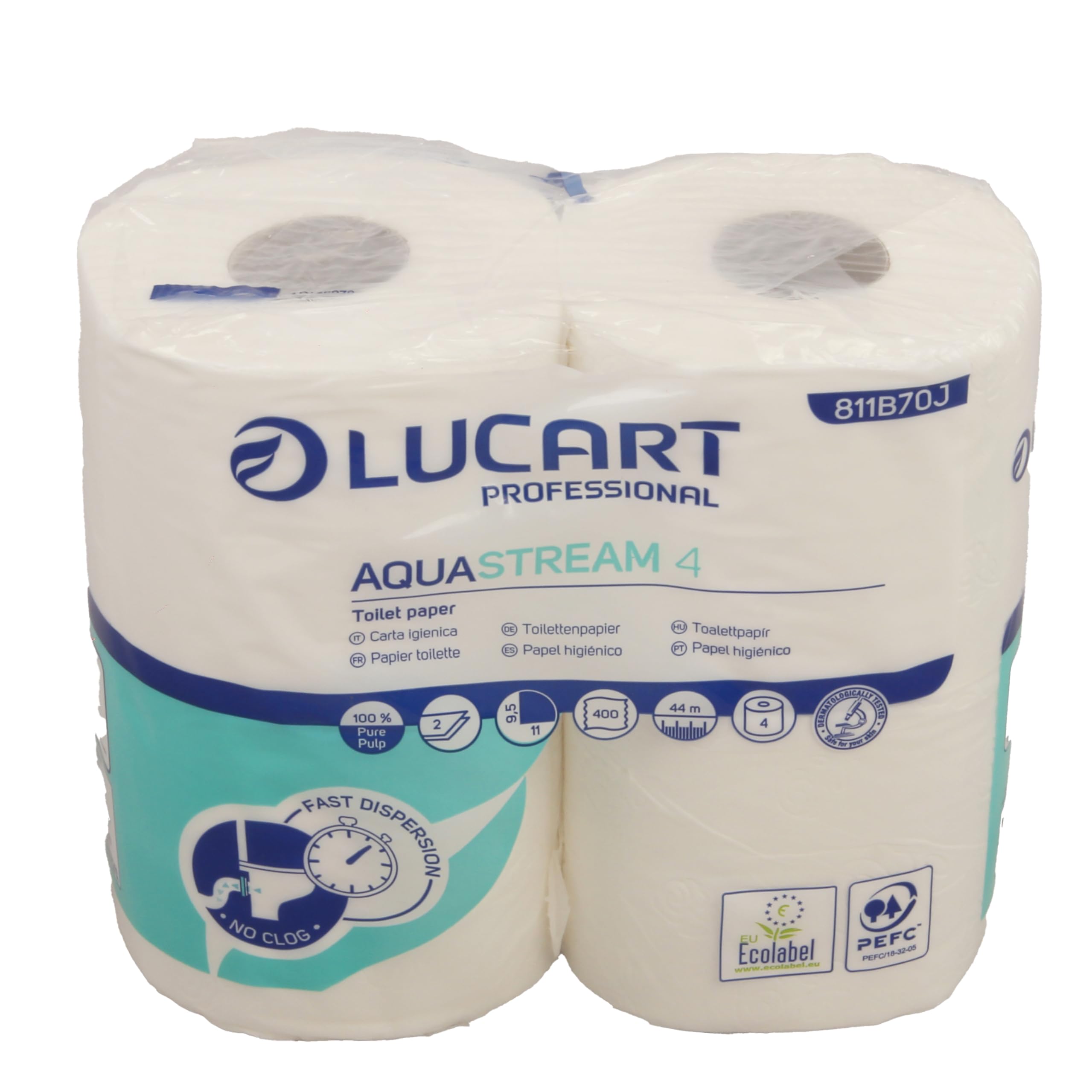 Lot de 4 Rouleaux Papier Toilette Auto-Dissolvant Aquastream | Papier toilette camping et bateau avec savon crème liquide 500 ml. Dissolution rapide en 7 minutes pour WC chimiques.