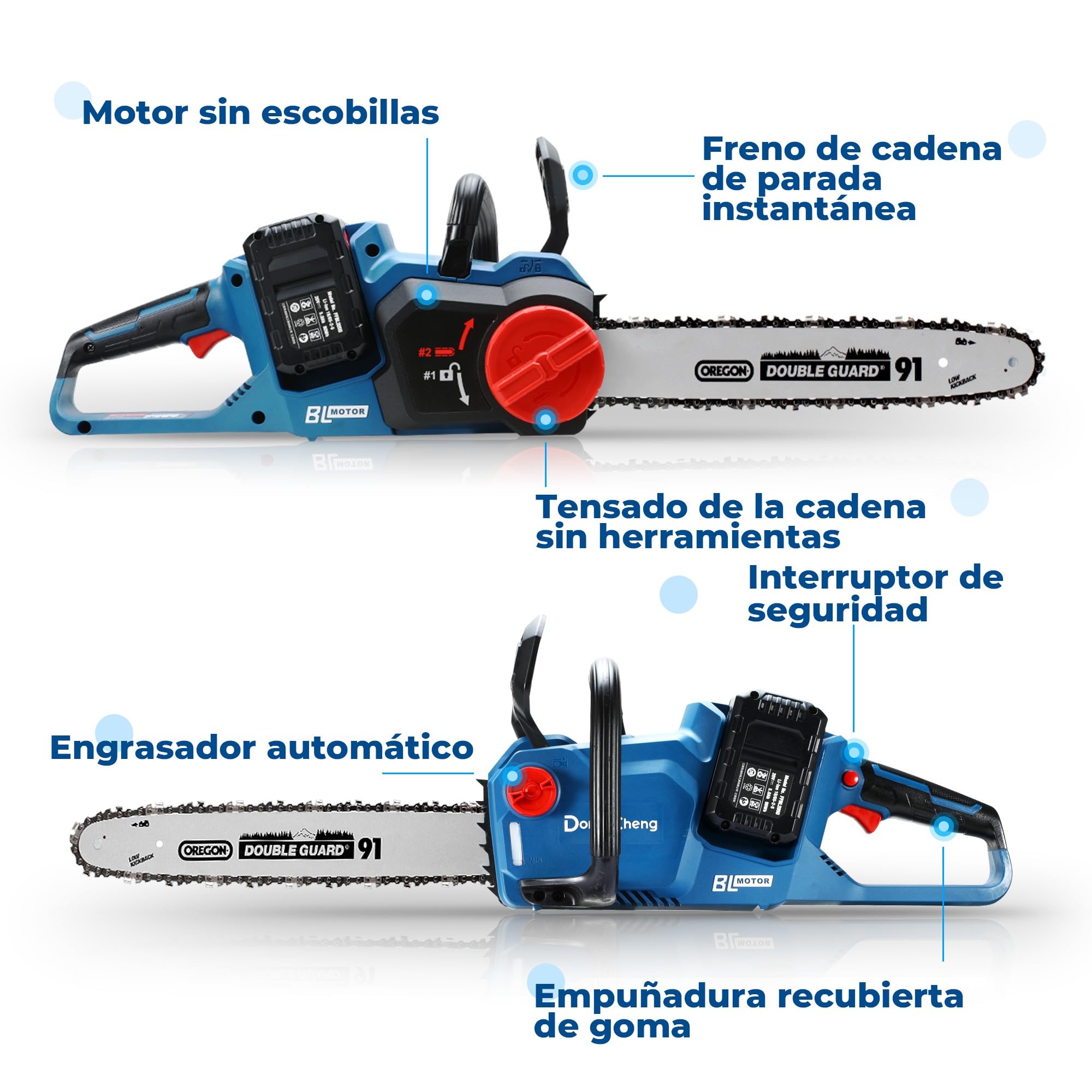 DongCheng Motosierra inalámbrica 40V, Motosierra con batería de 38 cm de longitud de corte, Motor sin escobillas 14 m/s de velocidad de corte, Motosierra con batería con 2x4.0Ah de batería y cargador