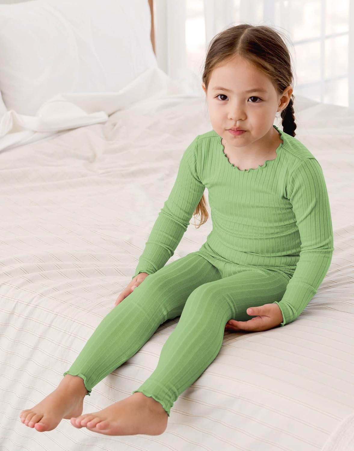 VAENAIT BABY 6M-12Y Infant Kids Toddler Junior Girls Soft Comfy Modal Tencel Shirring Sleepwear Pajamas 2pcs Set - Image 2