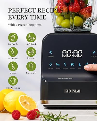 Miniatura 3 de Licuadora profesional de batidos de 1200 W para batidos, tarro de vidrio de 52 onzas, triturador de hielo, puré, pantalla táctil de 9 velocidades