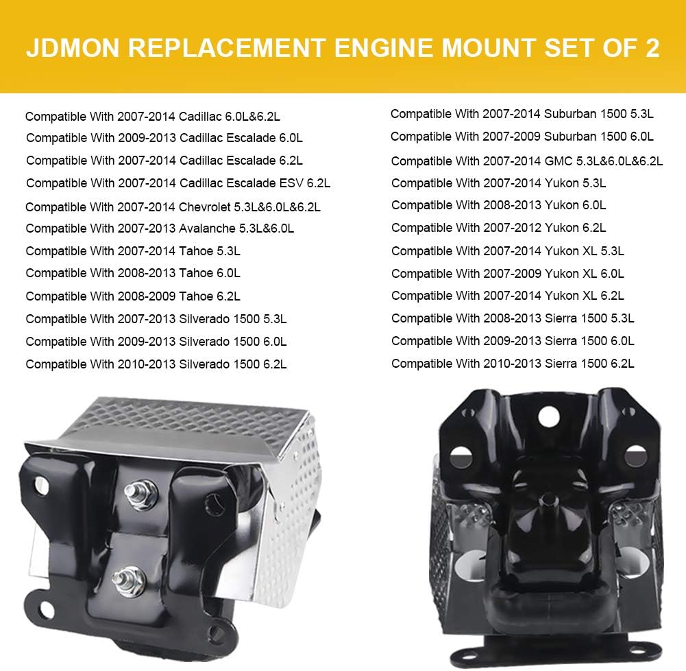 JDMON Compatible with Engine Motor Mount with Heat Shield Cadillac GMC Chevy Escalade Silverado Suburban Tahoe Sierra Yukon 2007-2014 2 Set Left and Right Mounts A5365HY Replaces 15854941 15854939