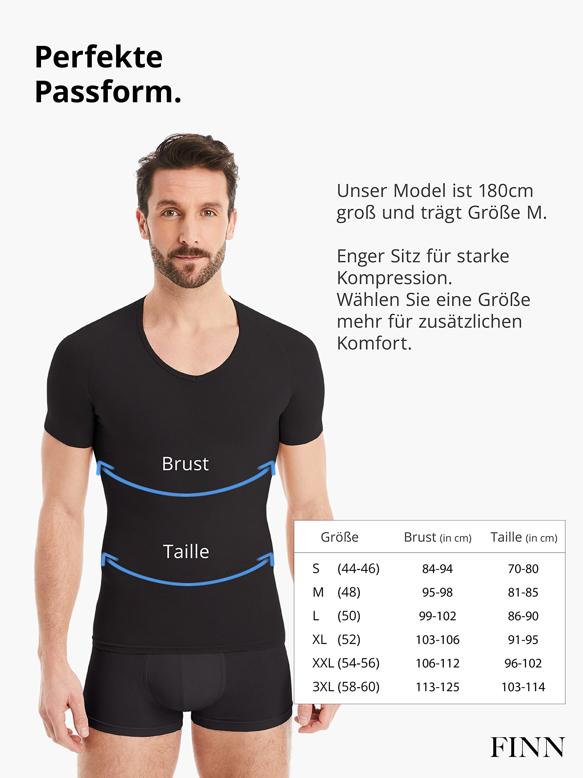 FINN Męska koszulka kompresyjna modelująca figurę z efektem wyszczuplającym brzuch - krótki rękaw Shapewear podkoszulek z bawełny - Body Shaper dla płaskiego brzucha