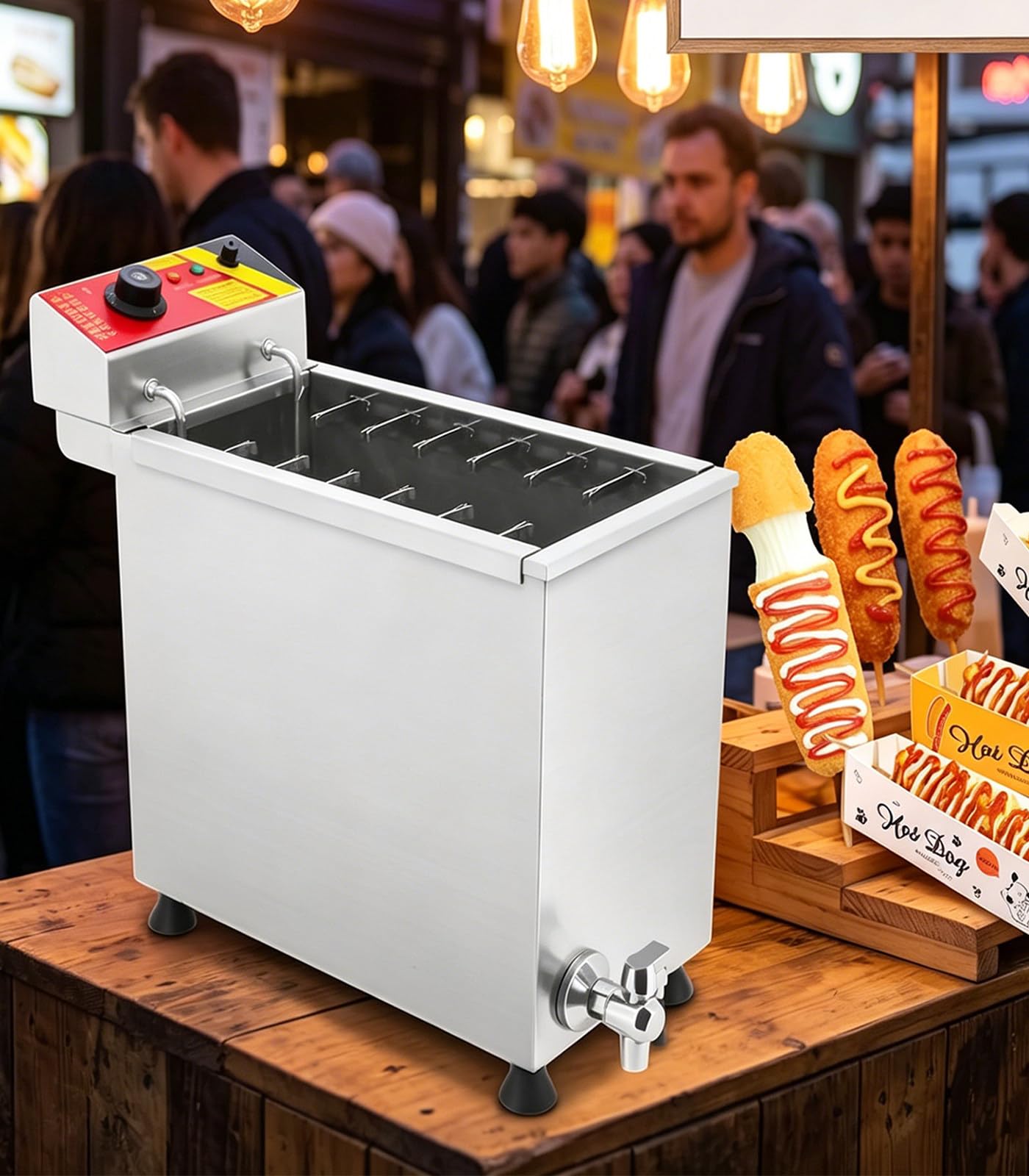 ZHIGUANYUN Commercial Cheese Hot Dog Stick Maker, 25-Liter Capacity – Corn Dog Fryer for Restaurants, Home Kitchens, and Snack Bars
