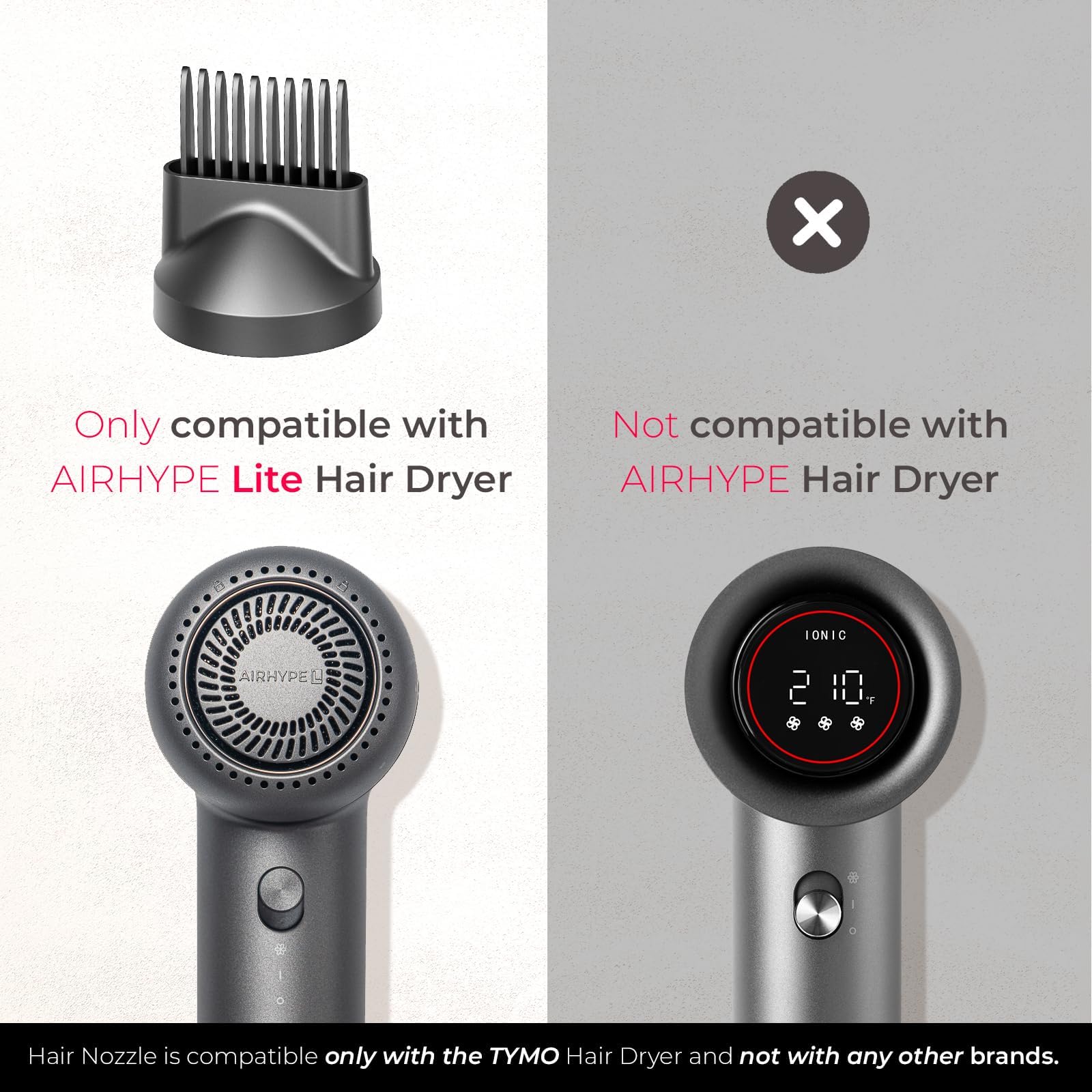 TYMO Pettine per capelli compatibile solo con asciugacapelli TYMO AIRHYPE Lite, ugello magnetico per districare, allungare i capelli testurizzati e styling efficiente