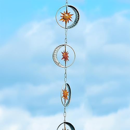 Miniatura 4 de Ancient Graffiti Cadenas de lluvia de sol y luna, color cobre y plateado, juego de 2 (2)