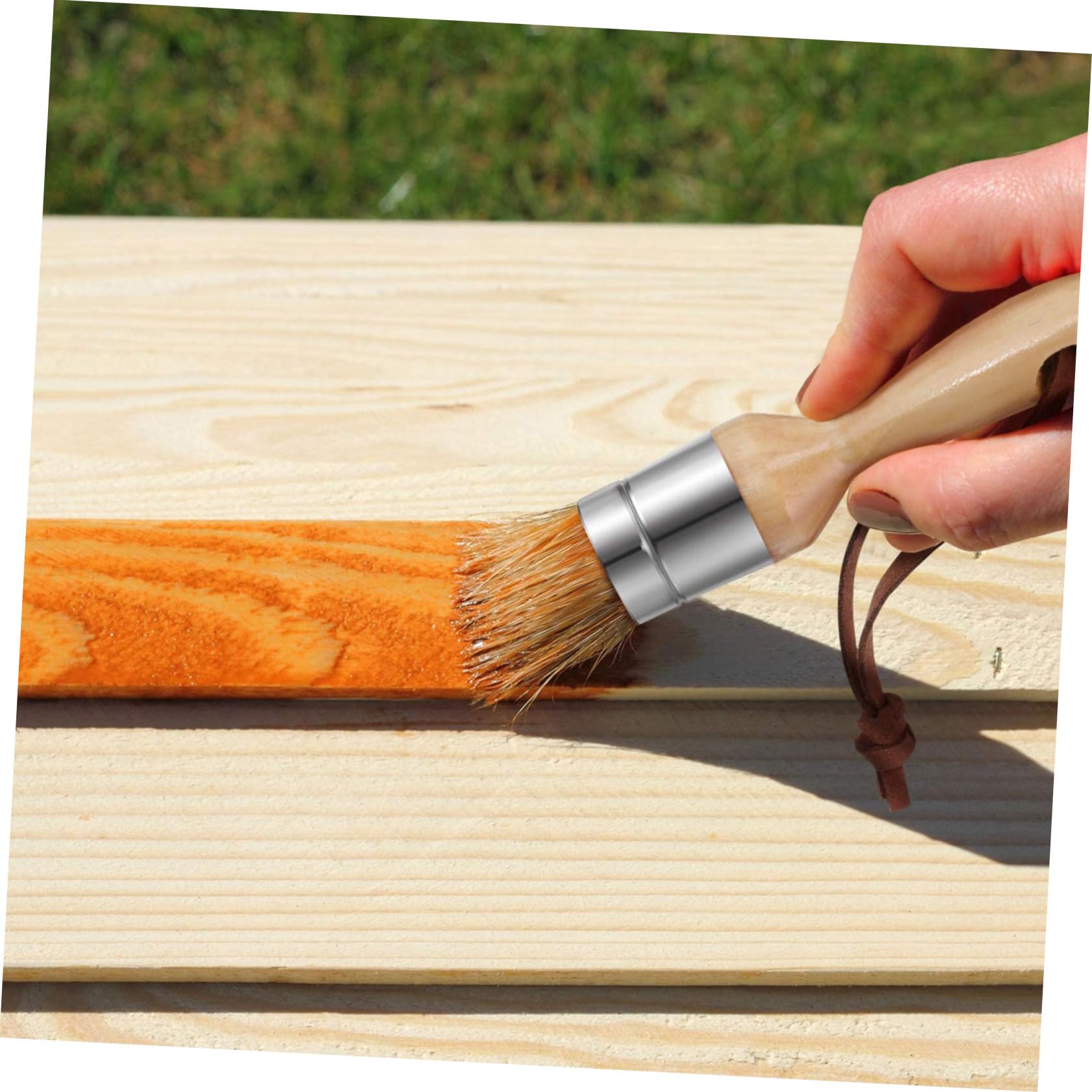 Lot de 5 Set de Pinceaux Ronds à Manche en Bois pour Peinture et Cire