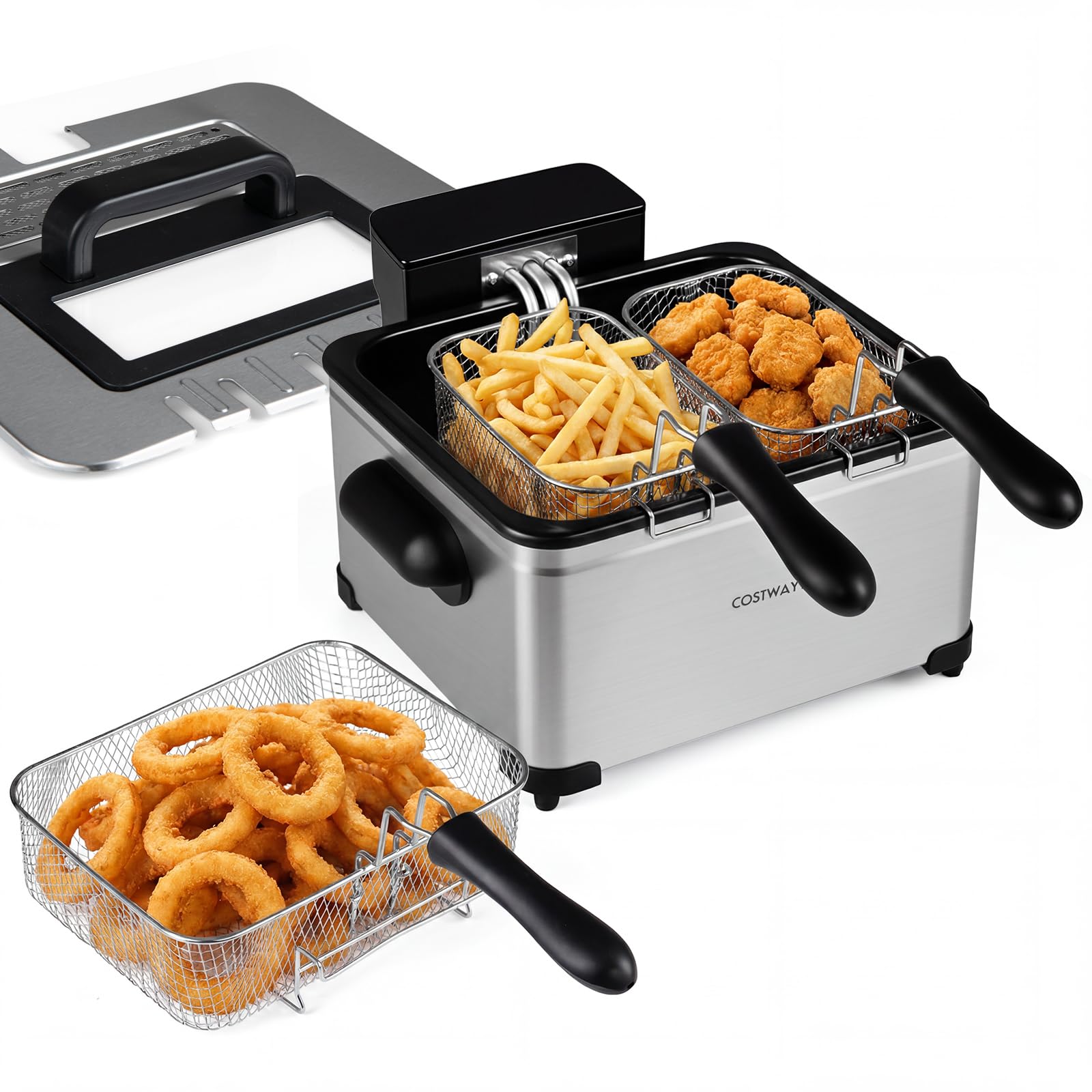 COSTWAY 1700 W Friggitrice ad Olio con Schermo LED e 3 Cestelli, 5L