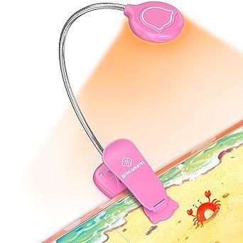 Glocusent 16 LED Rechargeable Book Light for Kids, Clip-on Kids Reading Light for Books in Bed, 3 Amber Colors & 3 Brightness Adjustable, Eye Caring & Kids Safe, 80+ Hrs Reading, Perfect for Kids