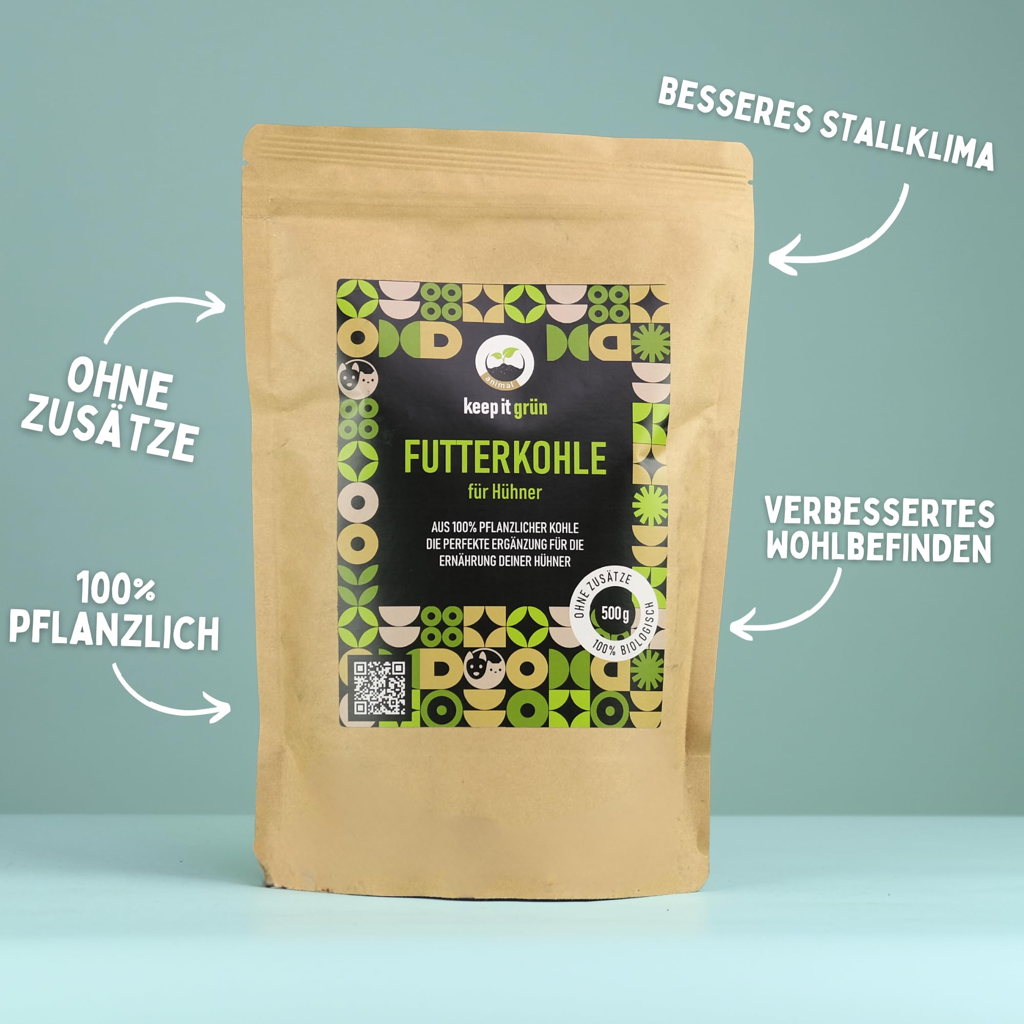 Carbón de alimentación para pollos, sin aditivos, grano perfecto para la alimentación | puede unir sustancias nocivas y toxinas | puramente vegetal | keep it grün (2000 g de carbón alimenticio)