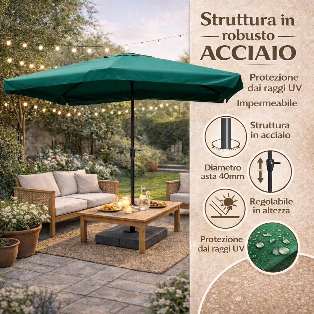 MAURY'S OMBRELLONE DA GIARDINO RETTANGOLARE 2 X 3 MT