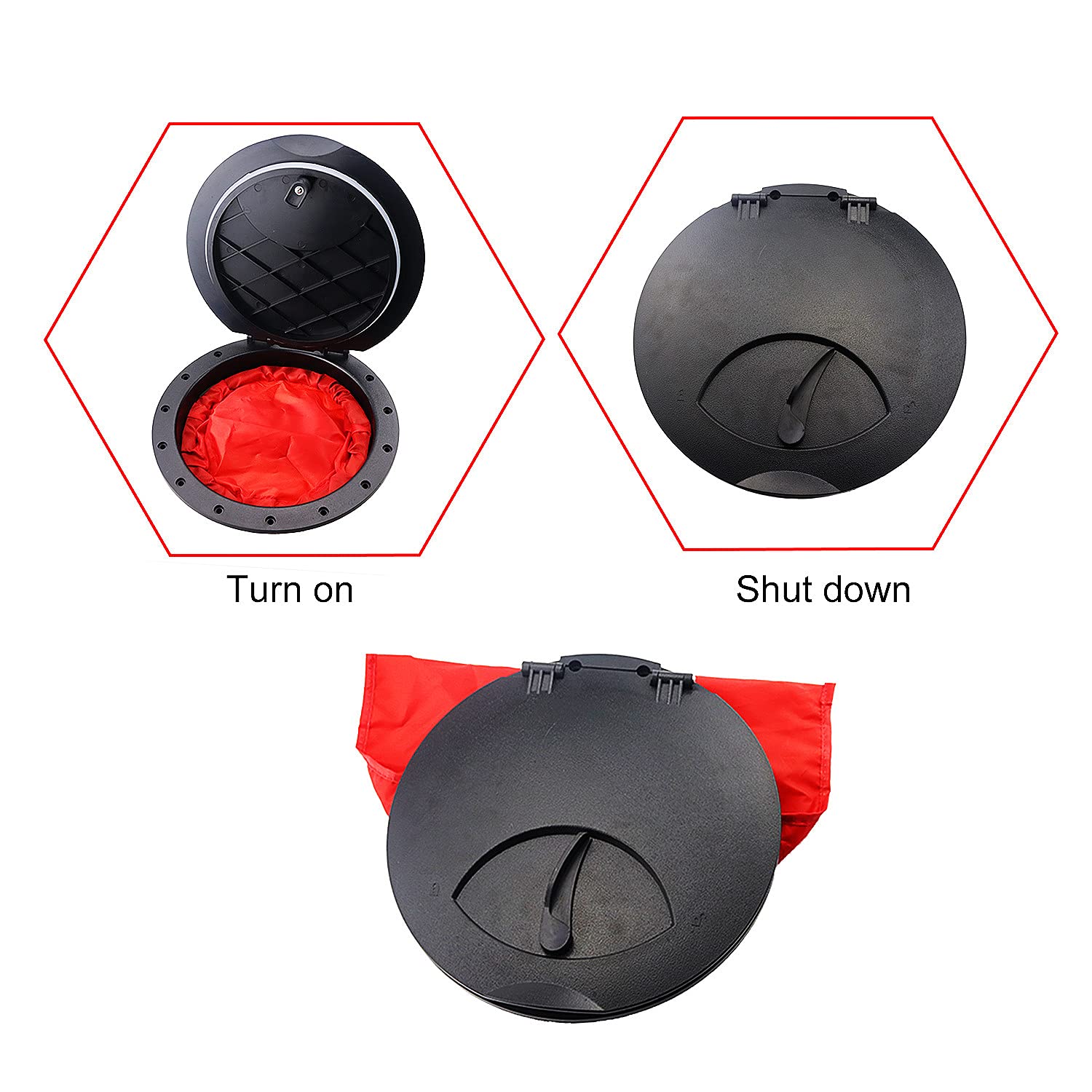 Kit de escotilla de 9 pulgadas, escotilla de cubierta con bolsa impermeable y cierres para kayak, barco, aparejo de pesca (negro)