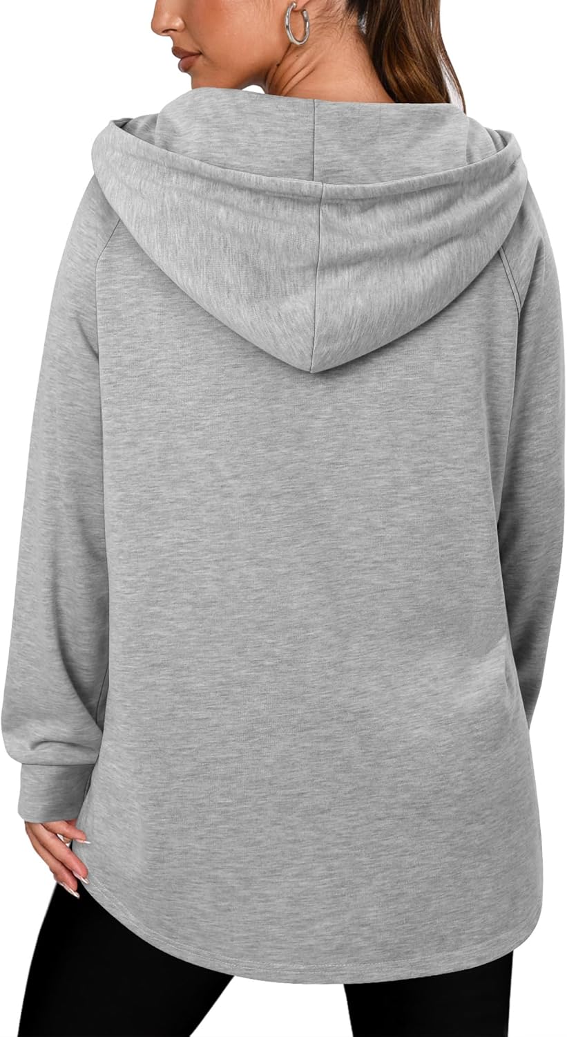 onlypuff Women Hoodie Pullover Trendy Quarter Zipper Lapel Sweatshirts Drawstring Cute Hooded Tunic Tops with Side Pockets - Image 5