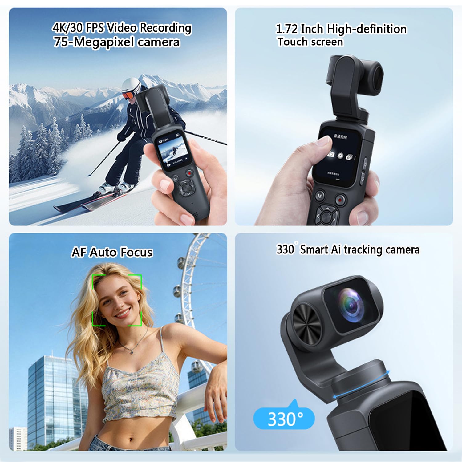 Fotocamera 4K Vlogging con obiettivo rotante a 330° e tracciamento facciale, fotocamera digitale tascabile portatile per YouTube TikTok con WiFi, include scheda da 16 GB, treppiede e borsa per