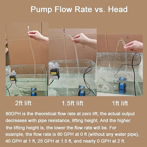 Miniatura 7 de Bomba de agua para acuario AQUANEAT de 80 galhr, ajustable, sumergible, cabezal de potencia, pequeña bomba de fuente, para estatua, tanque de peces,