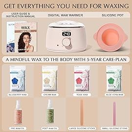KOTAMU Waxing Kit for Women & Men, Wax Warmer for Hair Removal, Digital Wax Kit with Silicone PotIdeal for Face Eyebrow Arm Legs Armpit &Sensitive Skin, Pink Waxing Machine for Home Salon Use