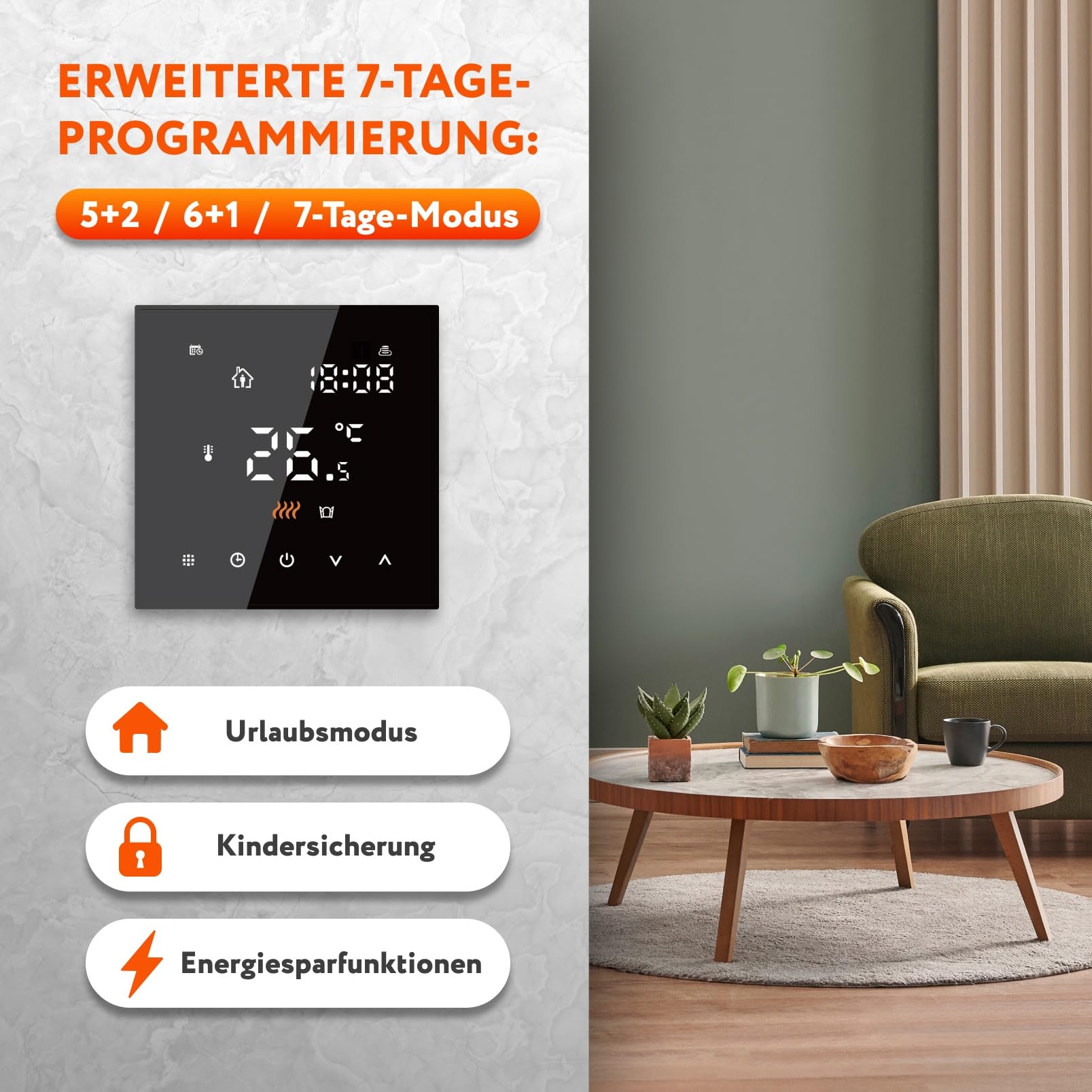 Calefacción eléctrica por suelo radiante para baldosas: WARMON Classic 150 W/m², incluye termostato digital TS 300 Series, termostato: TS 300 Non WiFi negro, tamaño de la alfombra: 8 m²