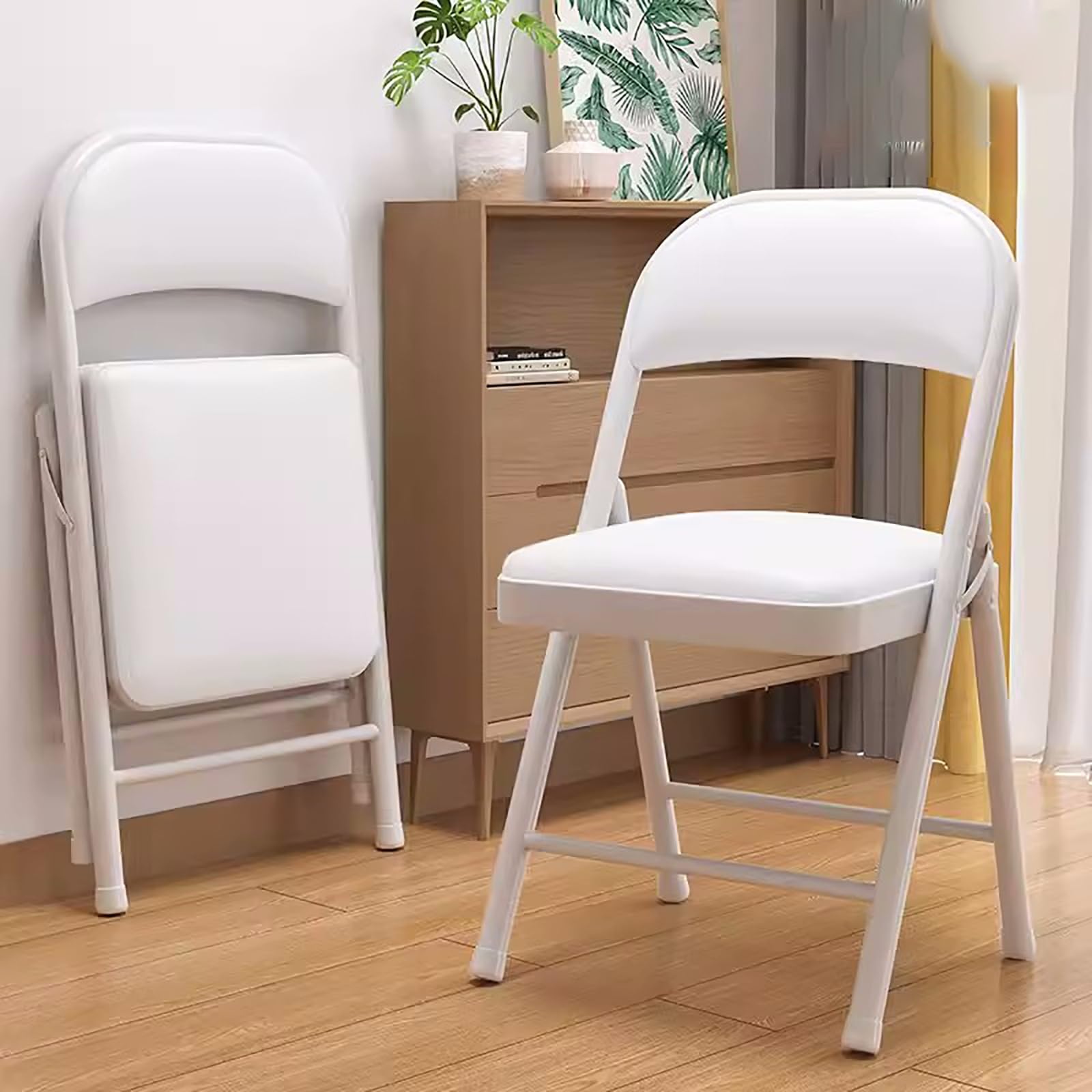 Cómoda silla plegable con respaldo acolchado para exteriores, camping, interior, oficina y pesca, diseño ligero y portátil para eventos y relajación (color: blanco)