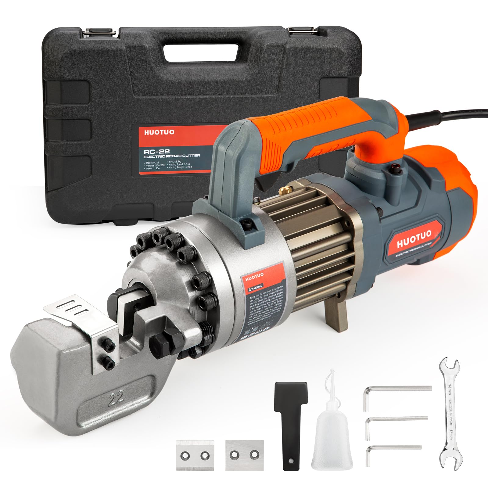4-22mm Cortadora de Varillas de Refuerzo Hidráulica Eléctrica 2-2.5s Velocidad de Corte Cortadora de Varilla Portátil 7/8" #7 1150w 120v/60hz (RC22)