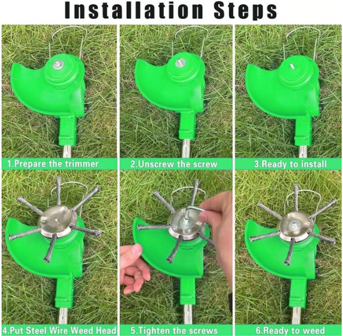 Steel Wire Grass Trimmer Head, 2025 Upgraded Universal Steel Wire Trimmer Head, 6/8/10" String Trimmer Replacement Head with Adapter Kit for Moss Grass Rust Removal (6 Blades*2)