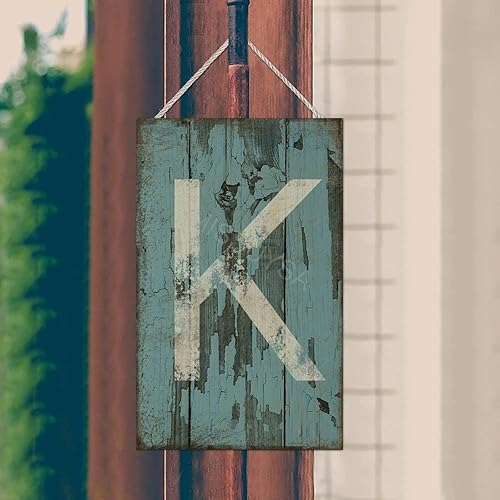 Vista 172 de Letrero colgante de madera con letra A, letrero de madera, decoración del hogar, 26 letras del alfabeto de metal, placa de madera, decoración