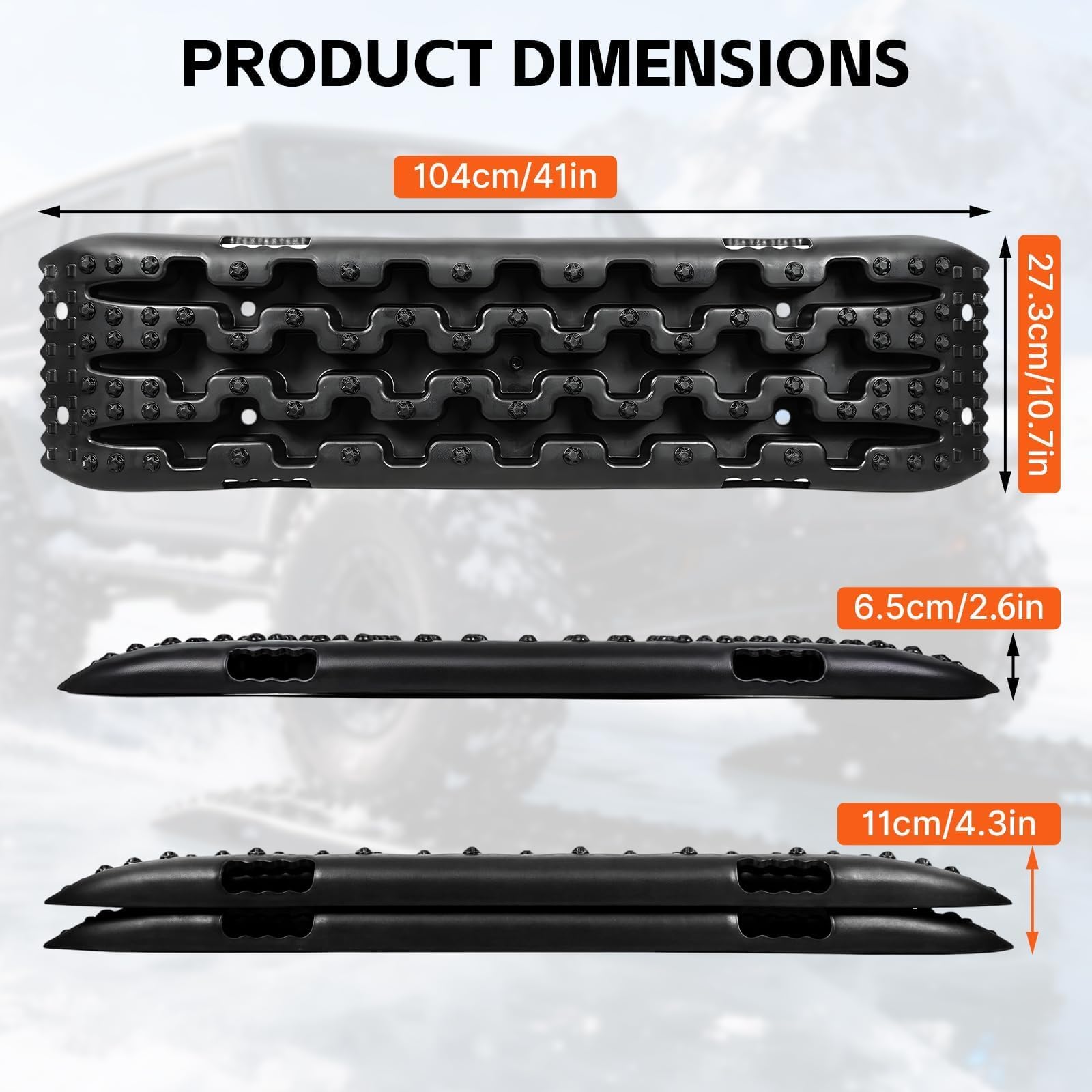 Lot de 2 planches de traction robustes avec capacité de 10 tonnes, pistes de récupération pour sable, boue, neige, tout-terrain pour SUV, VTT, voitures