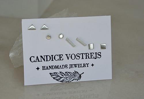 Miniatura 4 de Juego de pequeños aretes de tuerca con forma geométrica, pequeños aretes de plata esterlina, segundo piercing, tercer piercing, caramelo de oreja