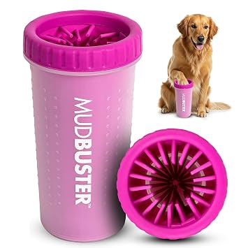 Dexas MudBuster Large Dog Paw Cleaner, Fuchsia, Fits 2.5"-3.5" Wide Paws, Gentle Silicone Bristles for Quick, Easy Cleaning