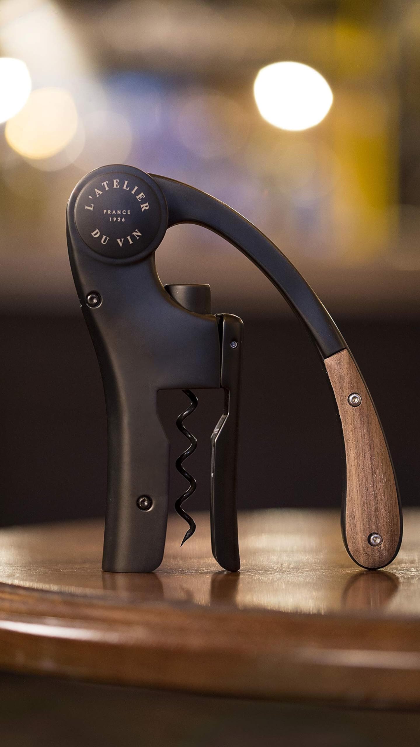 L’ATELIER DU VIN – Oeno Motion Wood & Black – Tire-Bouchon à levier - Noir