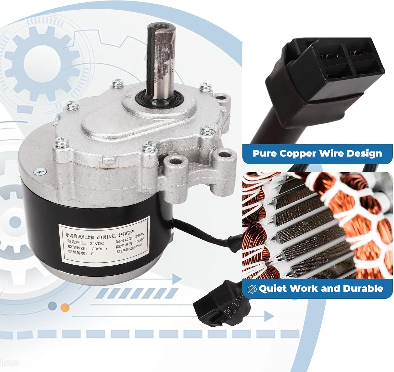 Motor wiring with pure copper wires and thick wire design
