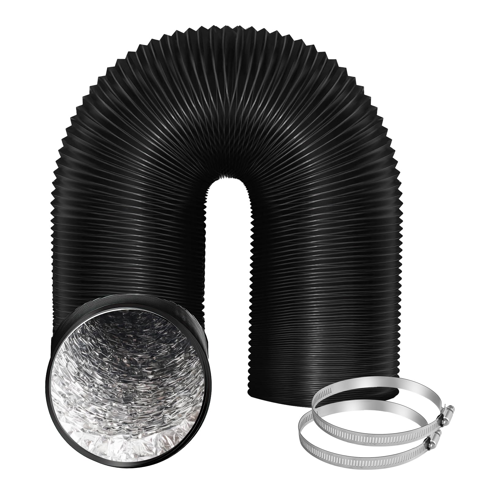 Bubuny Exhaust Hose PVC Diameter 105 mm Length 5 m Black Flexible Hose Aluminium Flexible PVC Ventilation Hose Aluminium Pipe Hose with 2 Hose Clips Stainless Steel for Air Conditioning Pipe Fan